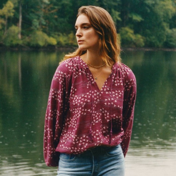 Porridge by Anthropologie Bird Printed Blouse - Purple - Size Small - NWT - Picture 1 of 11